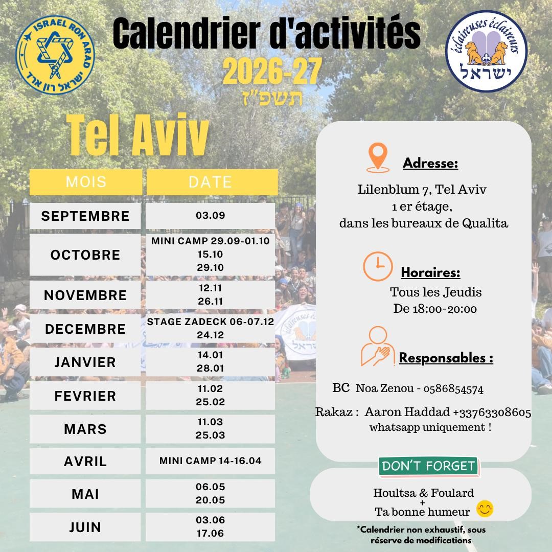 Évènements 2026-2027 Tel-aviv Yaffo